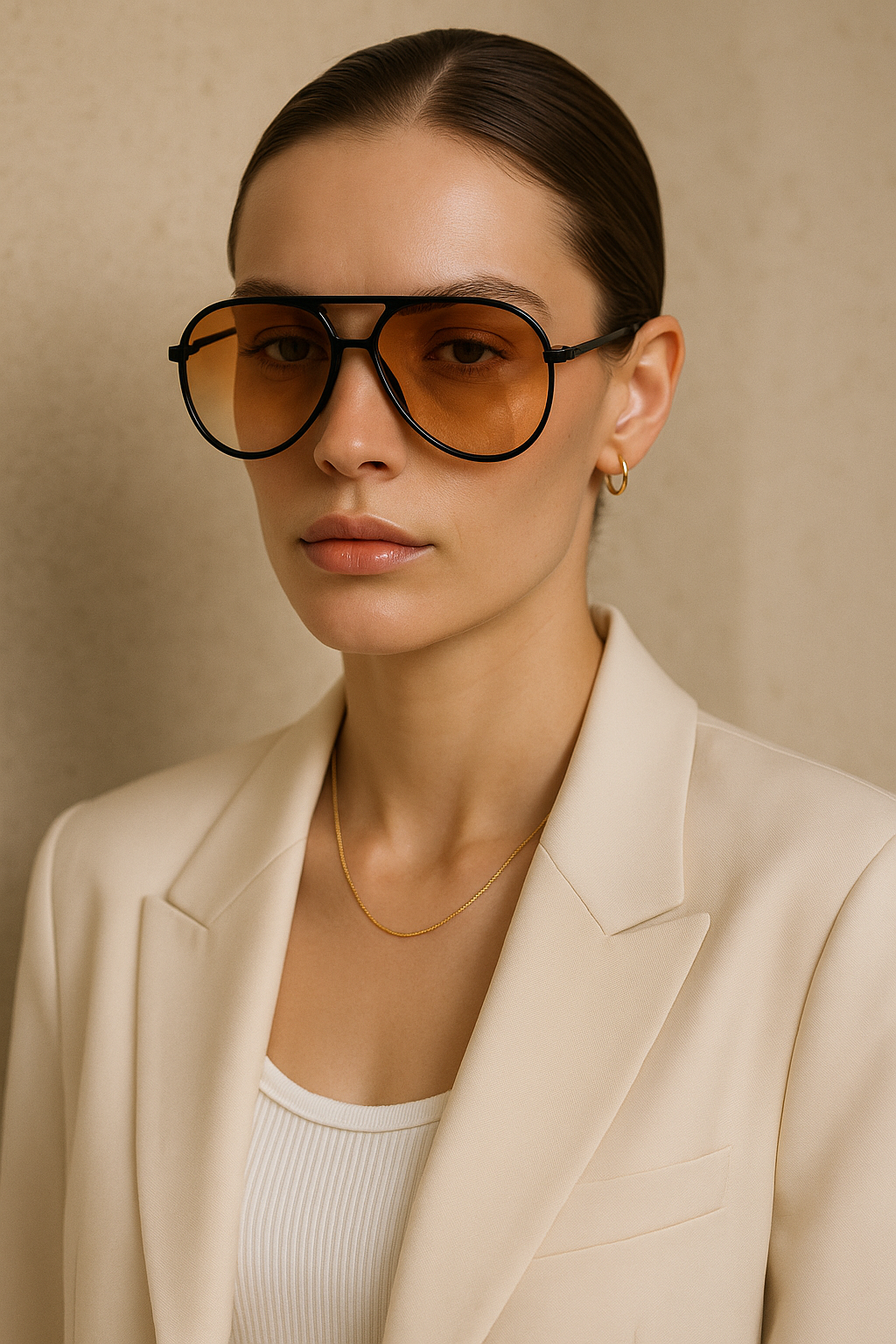 Zonnebril in Aviator-stijl met zwarte rand en oranje glazen