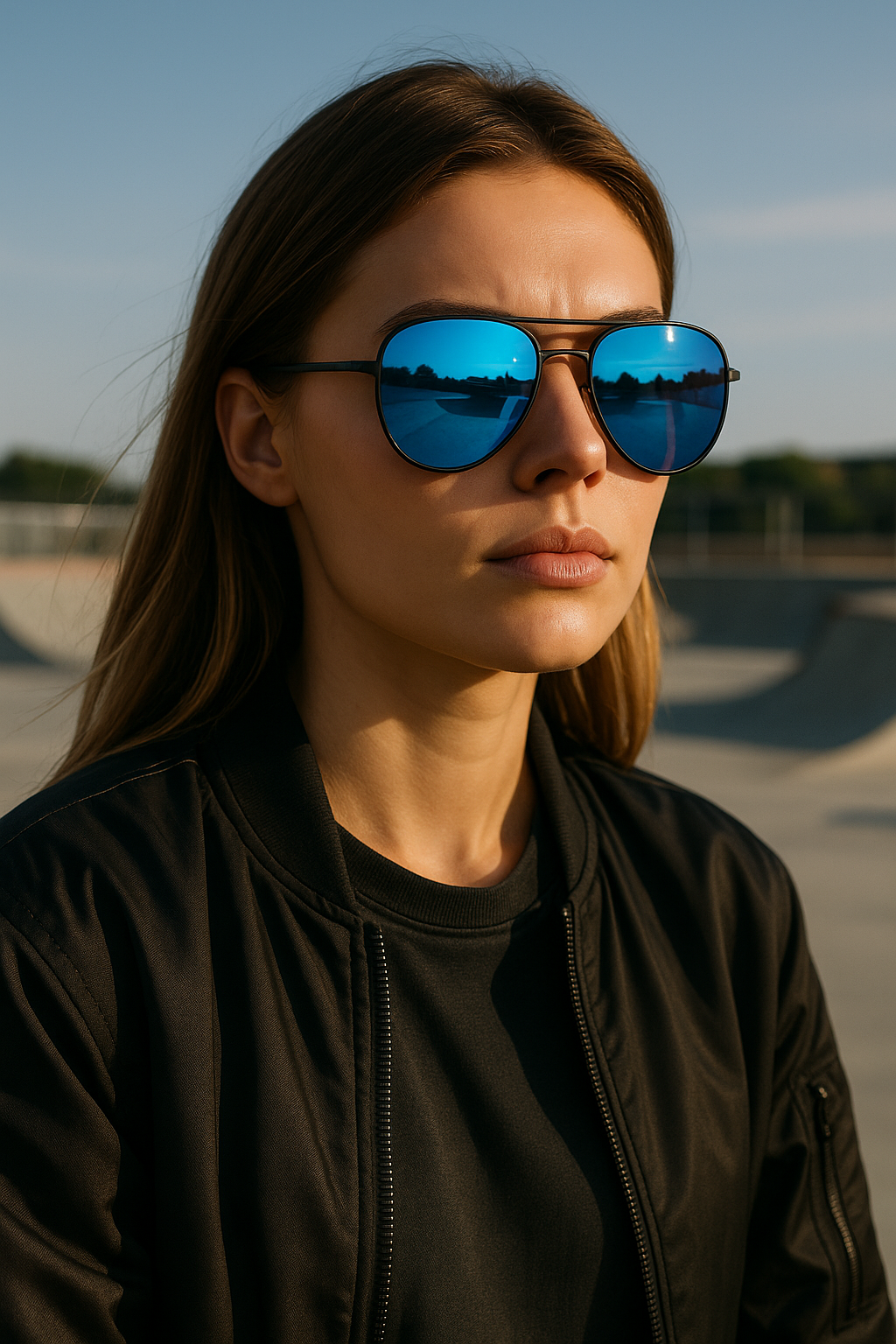 Zwarte aviator zonnebril met blauwe spiegelglazen