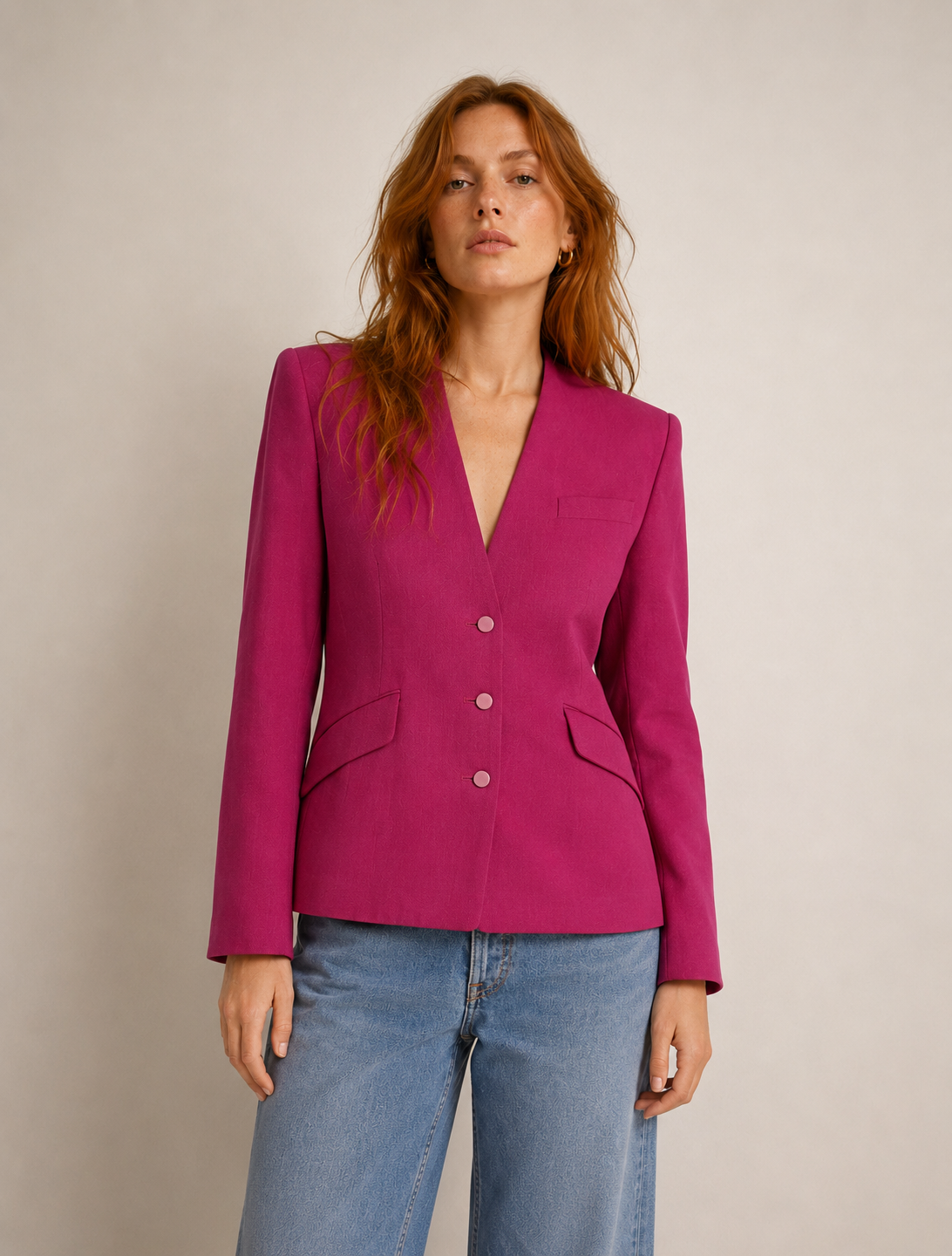 90s Vintage Pink Blazer met Schoudervullingen