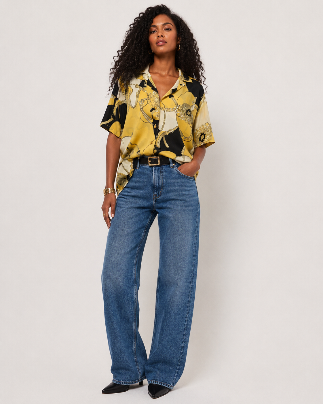 Korten mouwen blouse met patroon