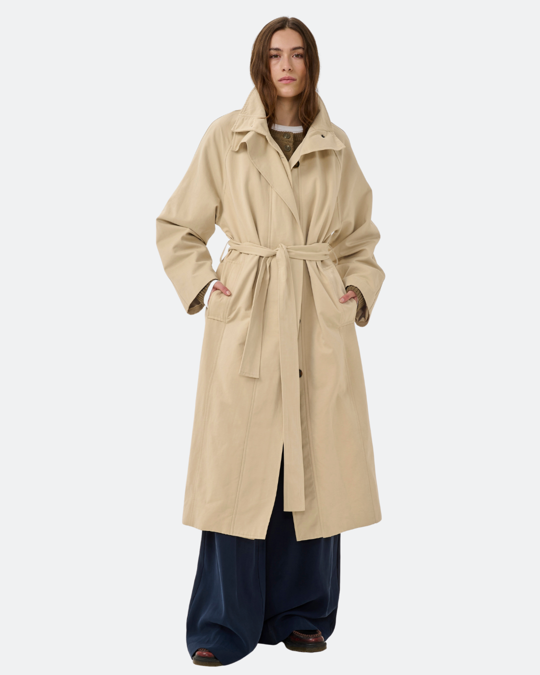 Lyon Long Trenchcoat – Brown Rice