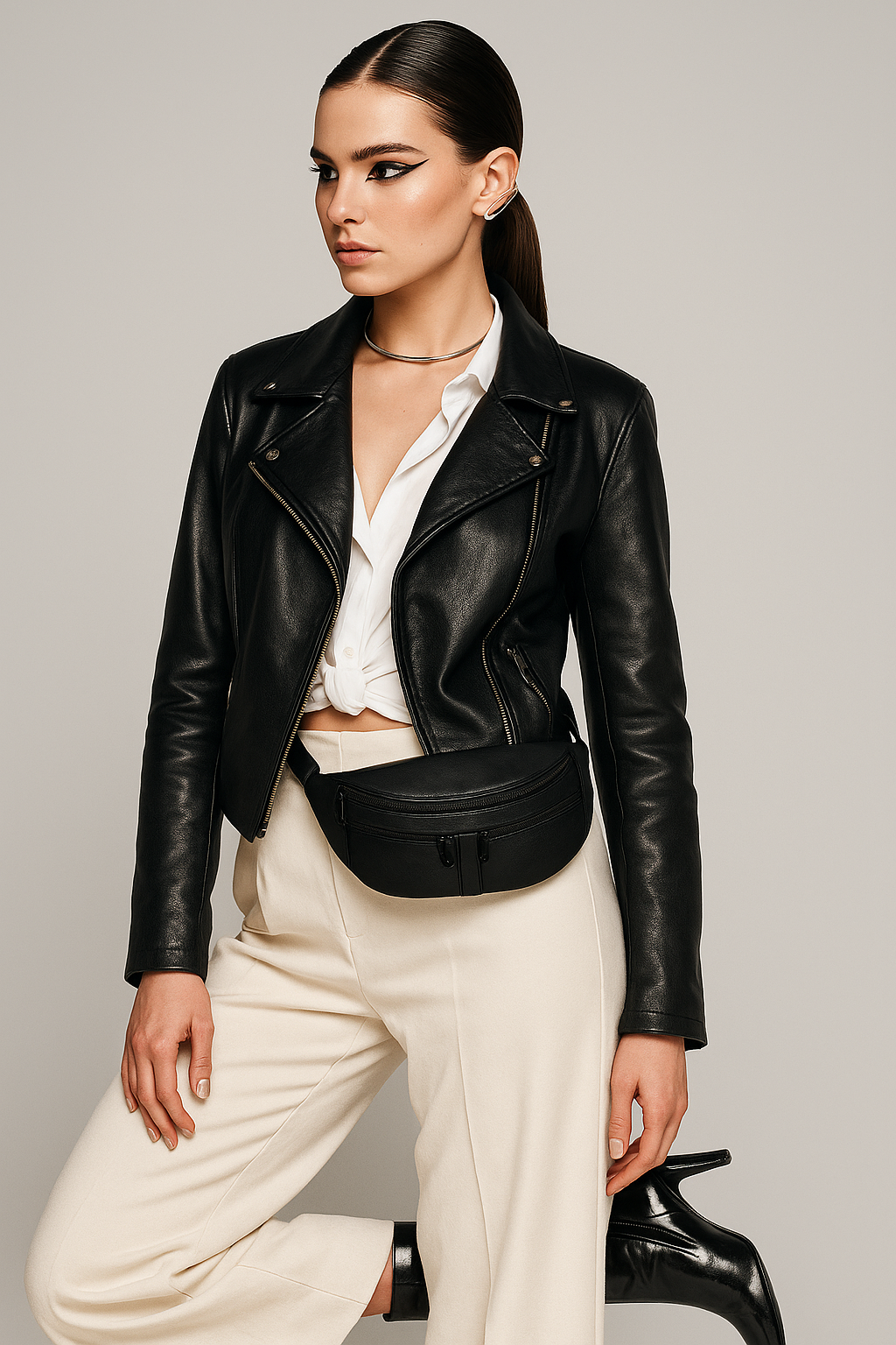 Zwarte Leren Heuptas – Jaren '90 Stijl