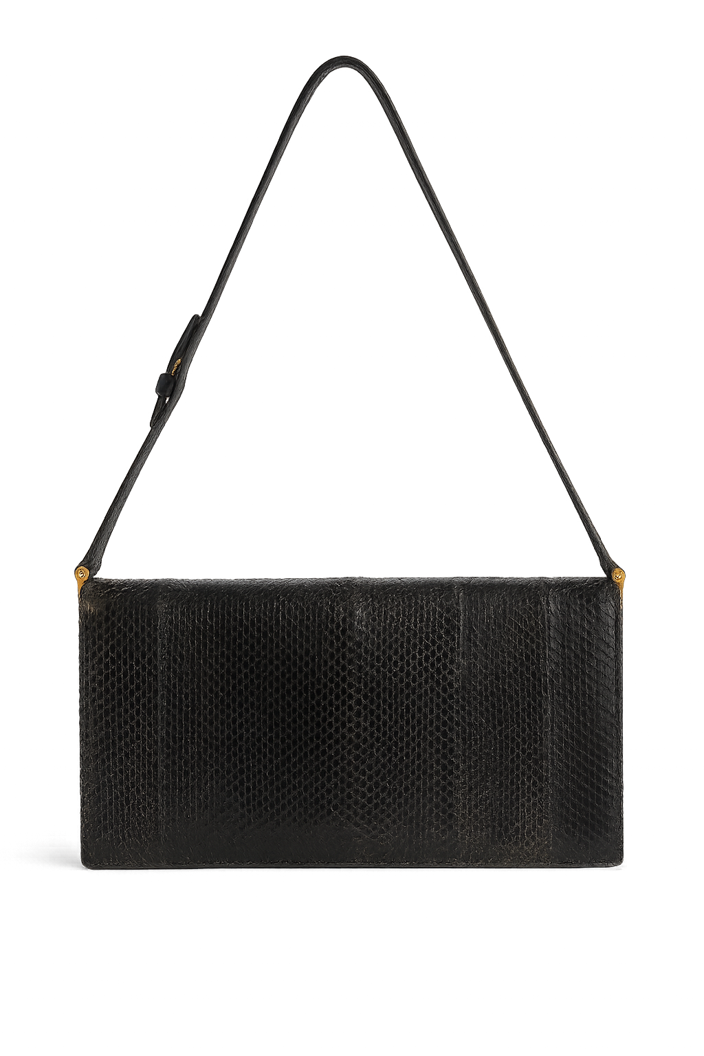 Zwarte Vintage Leren Schoudertas met Slangenprint – Jaren '70