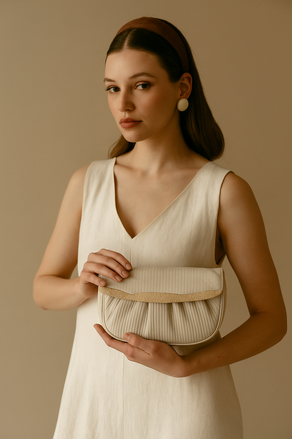 Vintage Crèmekleurige Leren Clutch