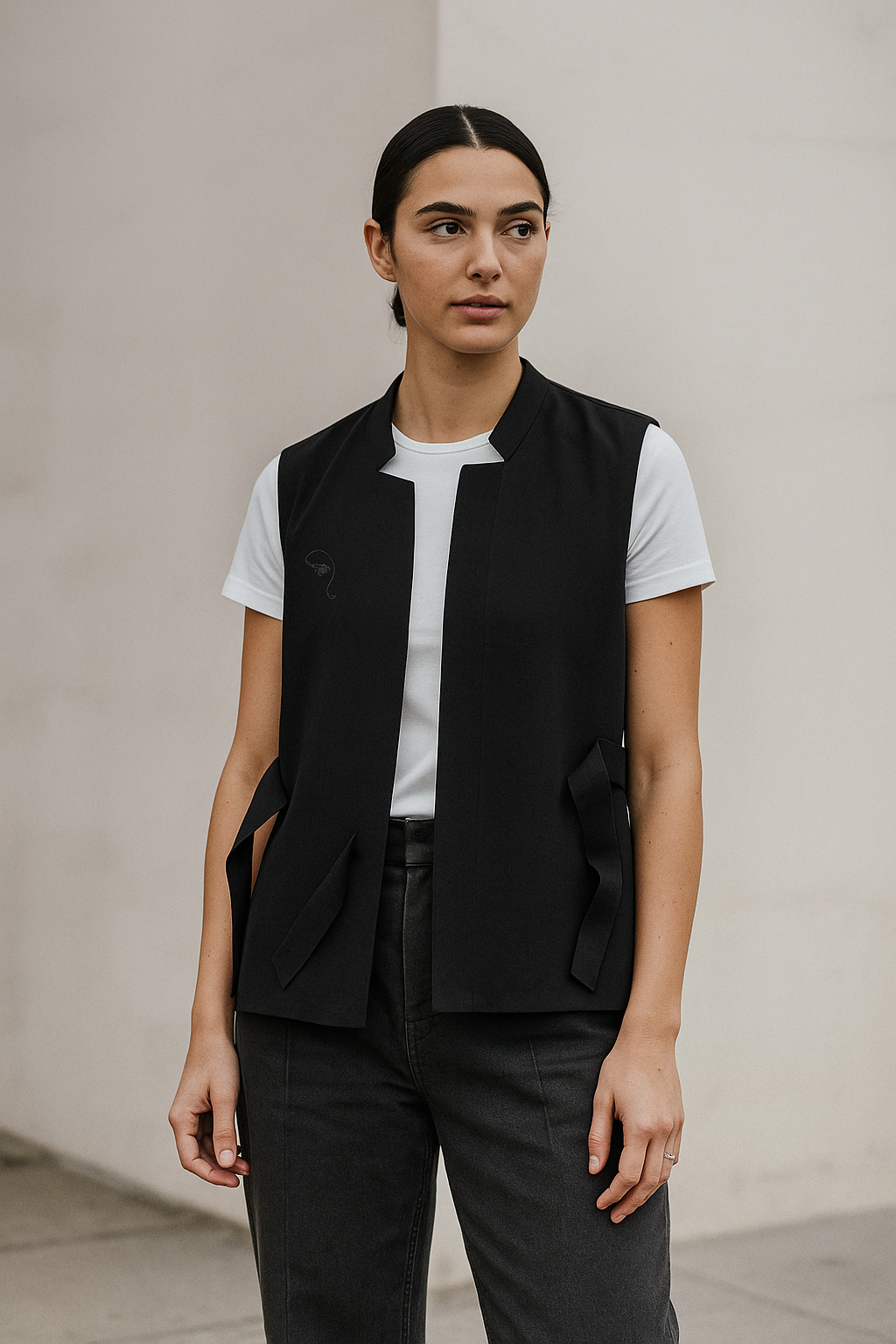 Details Mouwloze Blouse met Ceintuur– One Size