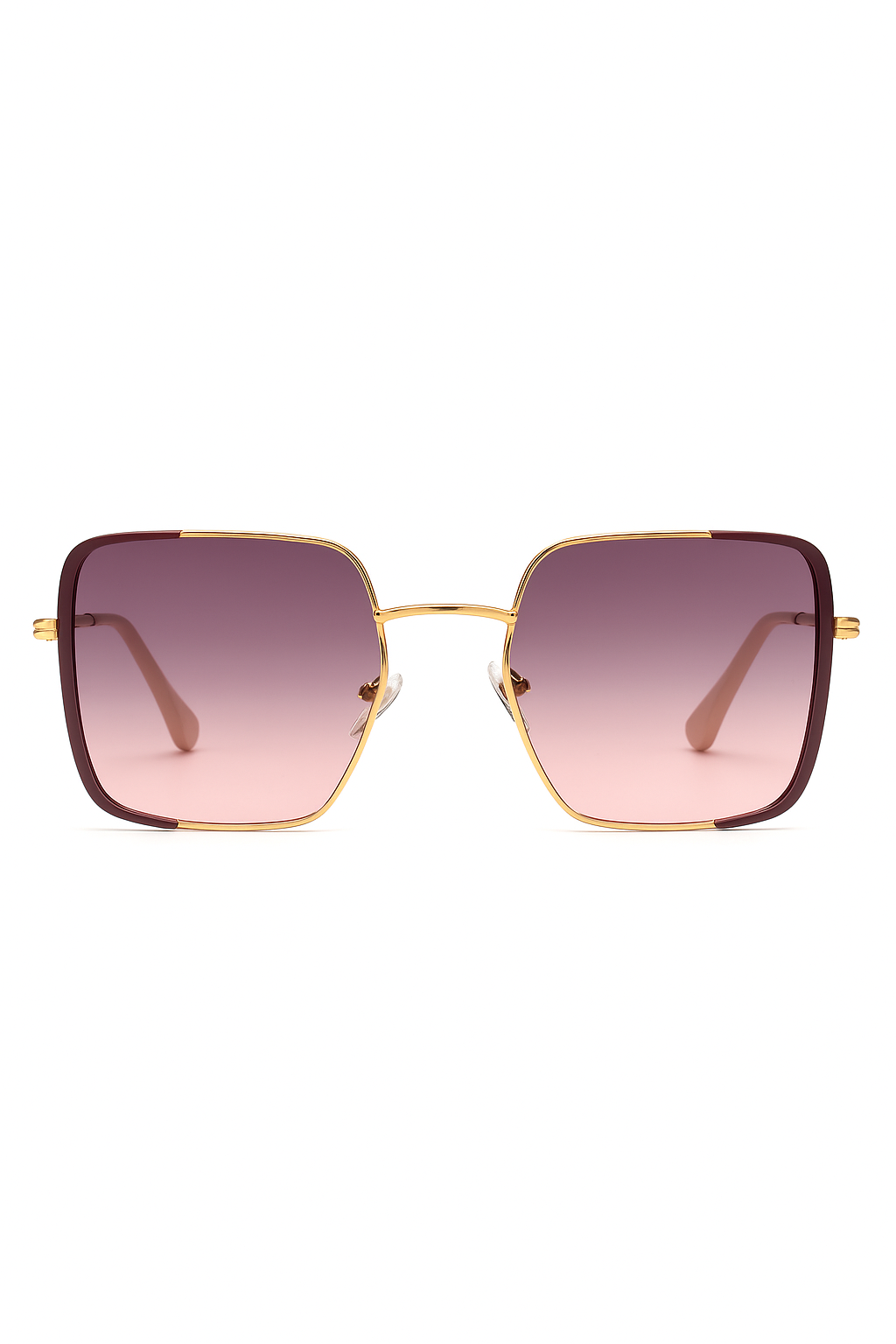 Vierkante zonnebril met gouden frame en roze glazen