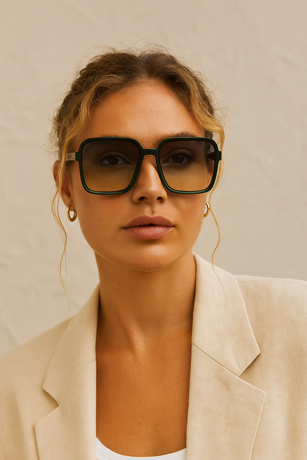 Diepgroene oversized zonnebril met gradiënt glazen