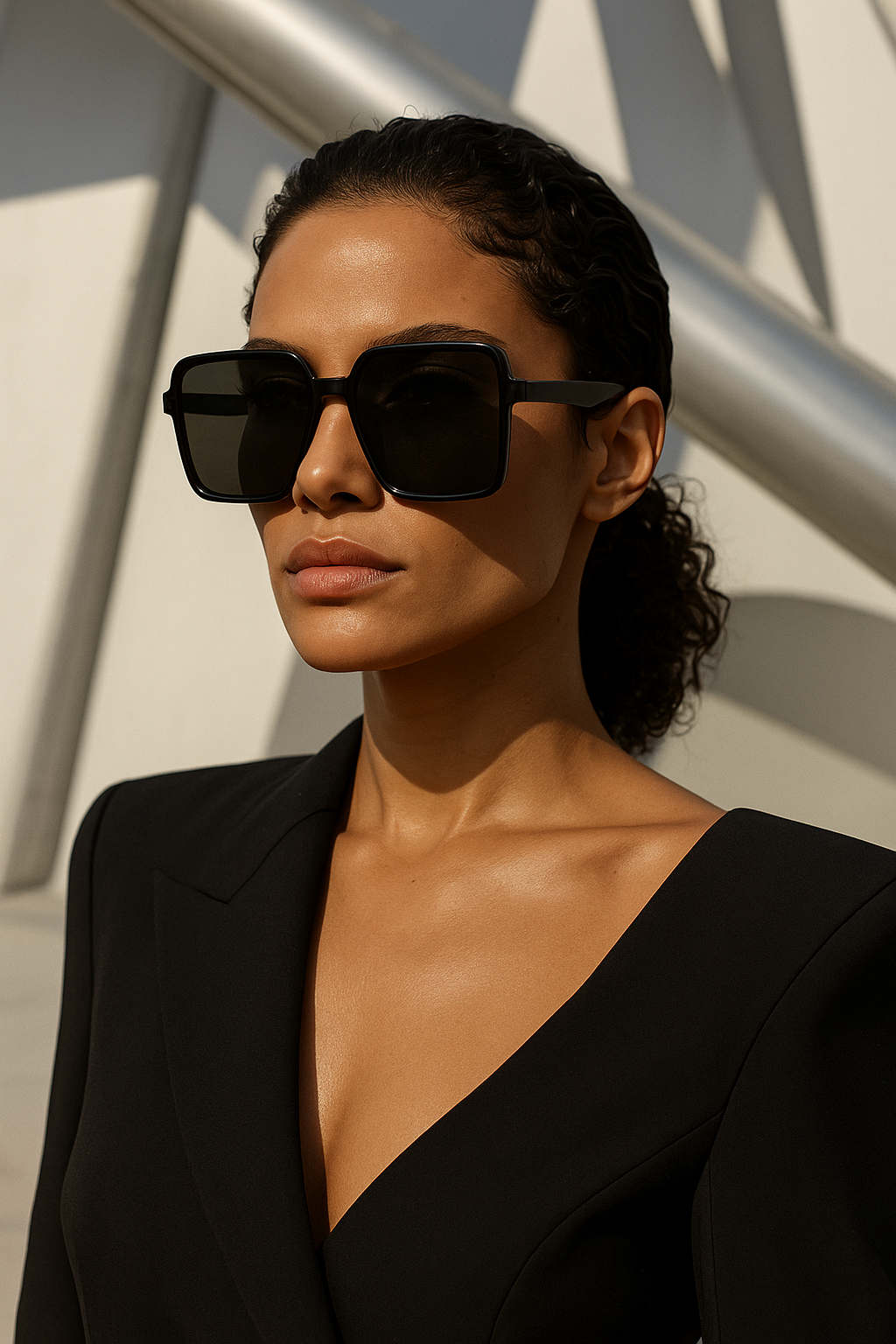 Zwarte oversized zonnebril met donkere glazen