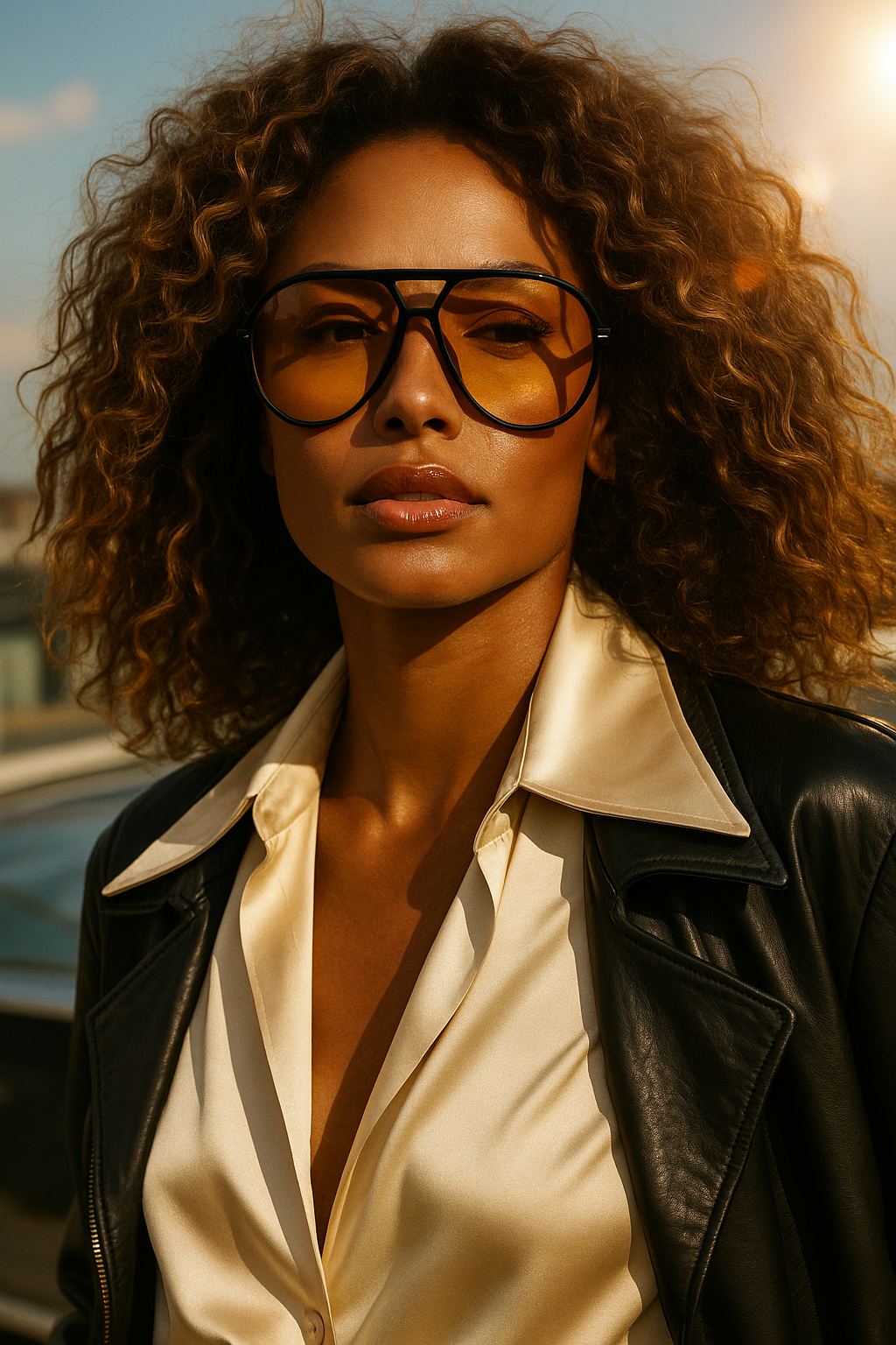 Zonnebril in Aviator-stijl met zwarte rand en oranje glazen