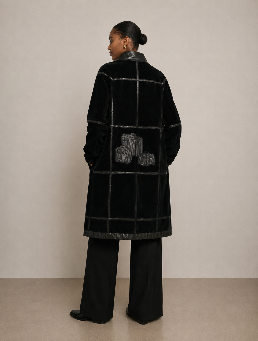Vintage Zwarte Suède Parka met Leren Details – Iconisch uit de Jaren ‘90